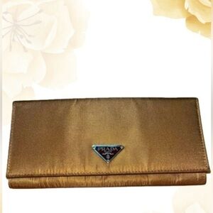 PRADA Milano Saffiano Long Leather & Nylon Fold Wallet, Brown/Copper, It…